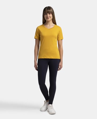 Image of Jockey AW89 Women Super Combed Cotton Rich Fabric Relaxed Fit V-Neck Half Sleeve T-Shirt