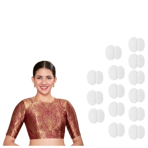 Image of Studio Shringaar Women Brocade Silky Jewel Neck Readymade Elbow Length Sleeve Saree Blouse