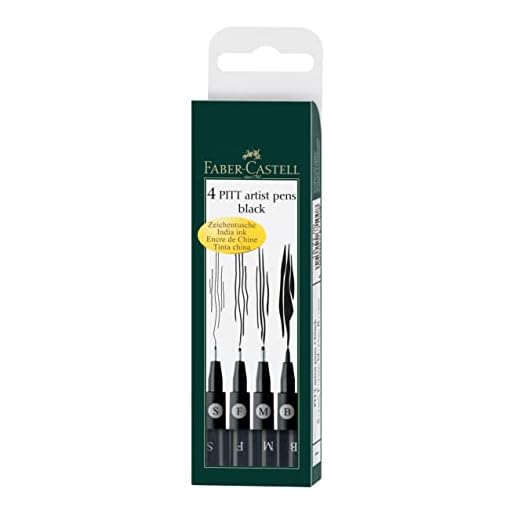 Faber-Castell 167100 - Pack de 4 rotuladores Pitt Artist Pens Black, diferentes grosores, color negro