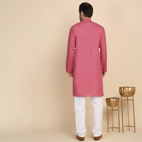 Image of KRAFT INDIA Men's Cotton Solid Kurta With Drawstring Pyjama Set
