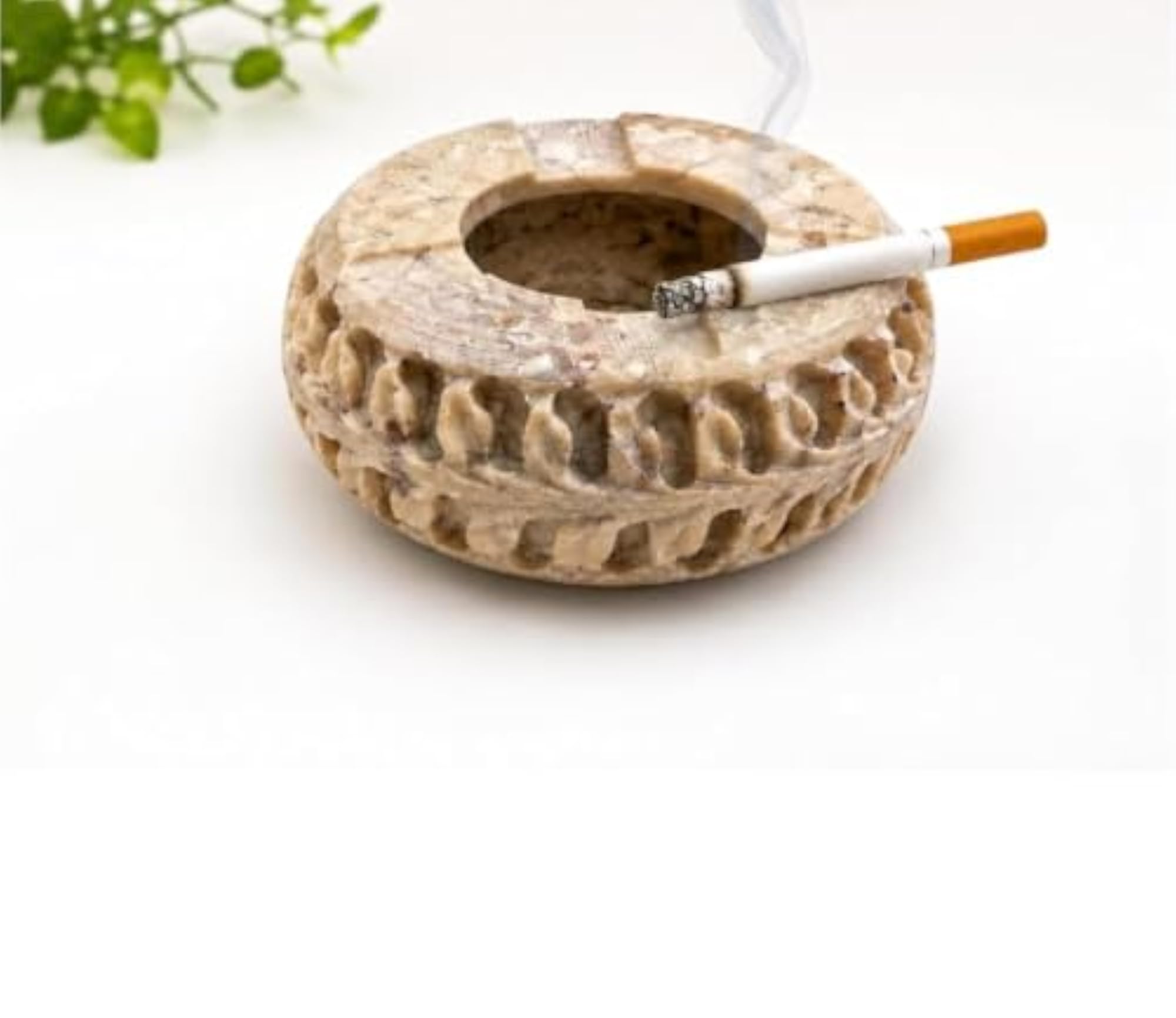 Handcrafted Marble Ashtray with Carved Design, Elegant Round Shape