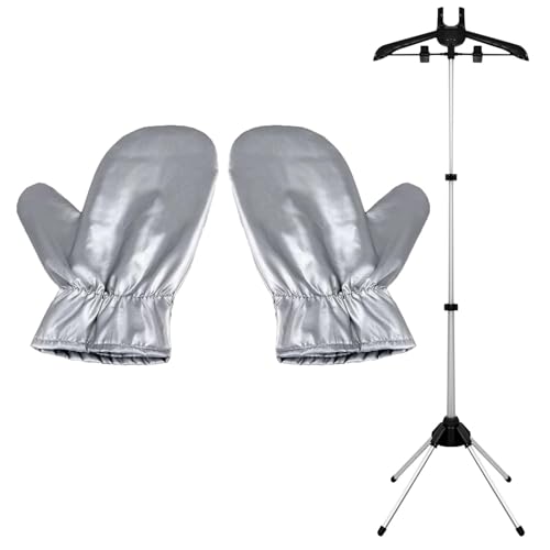 Steamer Stand Garment Steamer Stand Folding Telescopic Clothes Steamer Holder Stand Hanger For Steaming Clothes teamer Hanger Stand Garment Steamer Clothes Rack (Steamer Stand +1 Pair Ironing Gloves)