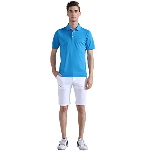 Eagegof Slim Fit Men's Tech Golf Shirt Short Sleeve Performance Tshirts T Polo Shirt Stretch (Bright Blue, L) #TOP1