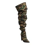 Liliana Women's Over The Knee Thigh High Chunky Heel Slouchy Boots Nordic-31 Camouflage 8