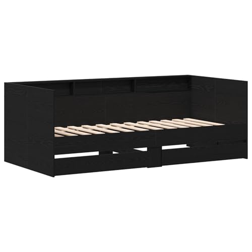 vidaXL Cama Nido Moderna con Cajones de Almacenamiento en Roble Negro para Uso Interior | Madera Sólida y Elaborada Mobiliario Estiloso Multifuncional 90 X 190 cm Tamaño Cama para Adultos Espacio pa