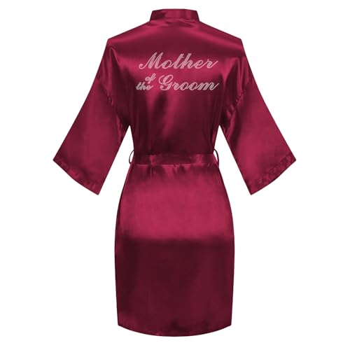 Image of Women's Bride Bridesmaid Robes Short Satin One Size Silver Rhinestones Wedding Party Getting Ready Sleepwear