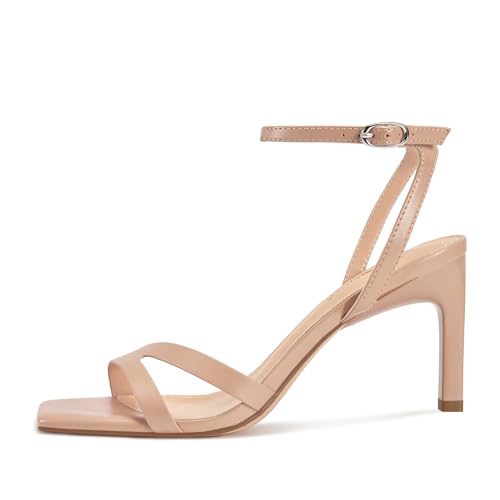 wetkiss Womens Heels Square Open Toe Strappy High Heels with Buckle Ankle Strap Heeled Sandals for Women Party Wedding Daily2