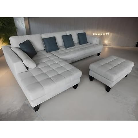 Stendmar 3pc 120" Contemporary Grey Microfiber Fabric Couch Sectional Sofa Wide Chaise S168LG Cover