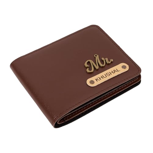 Image of Men's Leather Wallet Name Leather Wallet for Mens - Customise Printed on Wallets - Brown