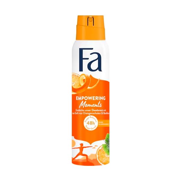 FA Deospray Empowering Moments (1x 150ml), Deodorant mit dem belebenden Duft von Orangenschalen & Basilikum, Vegane Formel, stoppt Bakterien, Deo-Schutz ohne Aluminiumsalze