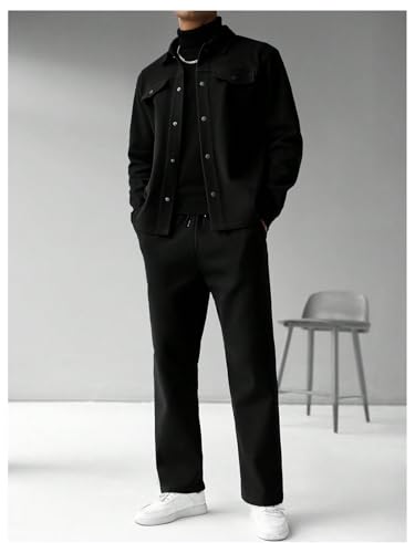 SOLY HUX Men's Jacket Suit Set 2 Piece Casual Outfits Long Sleeve Button Down Shirt Jackets Pants Clothes3