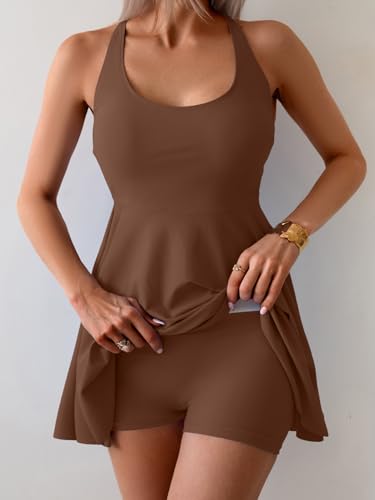 Image of B2prity Women's One Piece Swimsuits Tummy Control Skirt Swimdress Brown
