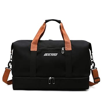 Bolsa de viagem portátil bolsa de bagagem de viagem de curta distância de grande capacidade leve separação seca e molhada bolsa de fitness esportiva (Preto)