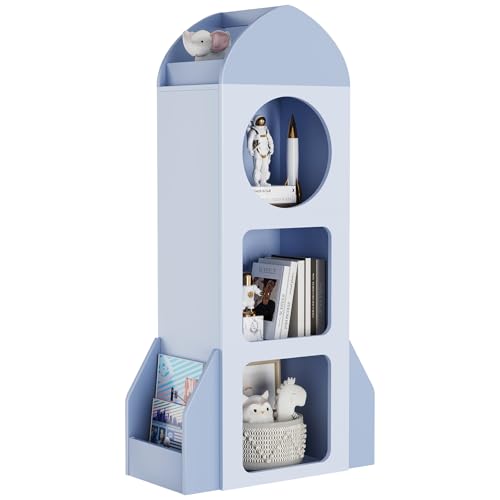 Clevich Bibliothèque pour Enfant, 120 × 60 × 31 cm, étagère pour Chambre d'enfant, étagère à Jouets, avec 3 Niveaux, 2 latérales, Motif fusée pour...