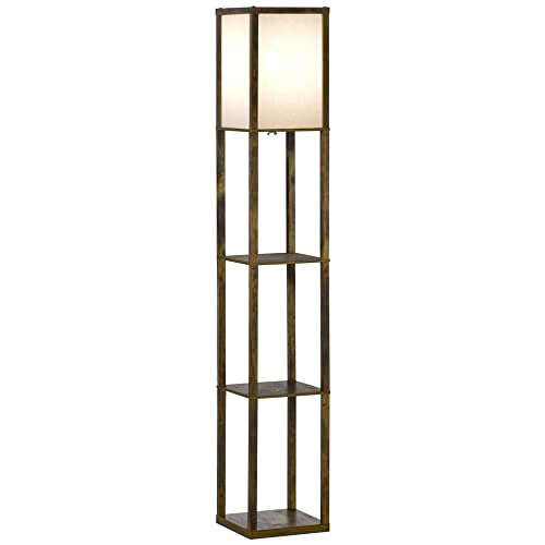 HOMCOM Lampadaire étagère 26L x 26l x 160H cm 3 étagères 4 Niveaux MDF Marron