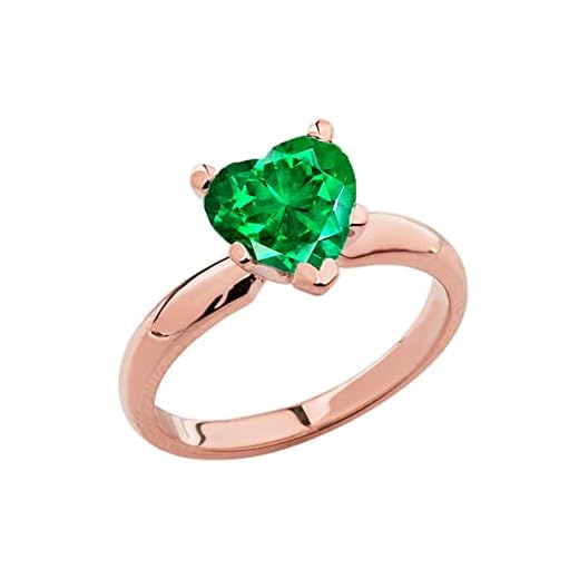 Anillo de compromiso con solitario de corazón de esmeralda en oro rosa de 9 quilates para mujer.