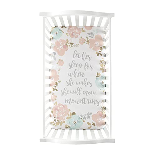 Image of Levtex Baby - Malia Crib Fitted Sheet - Fits Standard Crib and Toddler Mattress - Words - Grey, Pink, Teal and White - Nursery Accessories - 100% Cotton