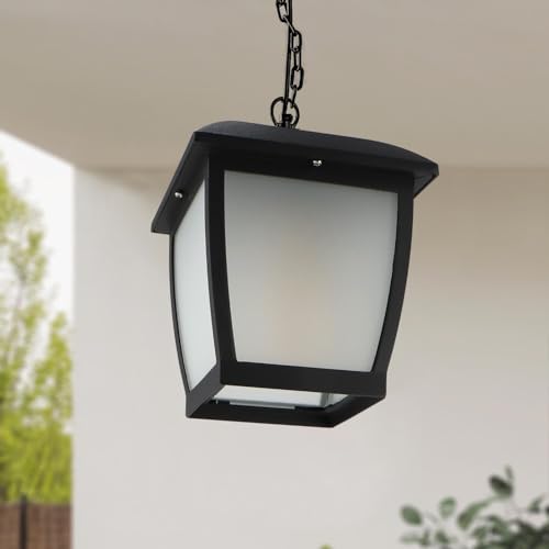 M Ledme - Lámpara de Techo Serie House – IP44 Impermeable, Casquillo E27, Lámpara de Techo Negra de Acero y Cristal para Jardín, Terraza o Entrada (Bombilla No Incluida)