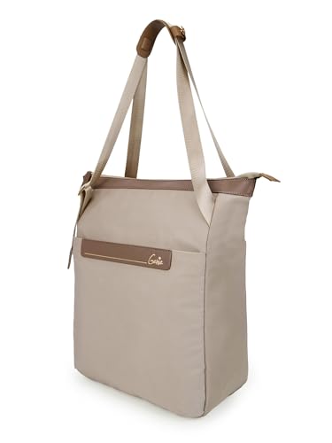 Genie Amber Tote Bag For Girls |14 Inch-15 Litres With One Compartment, Laptop Sleeve, Front & Back Pocket And Bottle Holder |Best For Laptop, Makeup, Journal, Cables & College/Work Must-Haves - Beige
