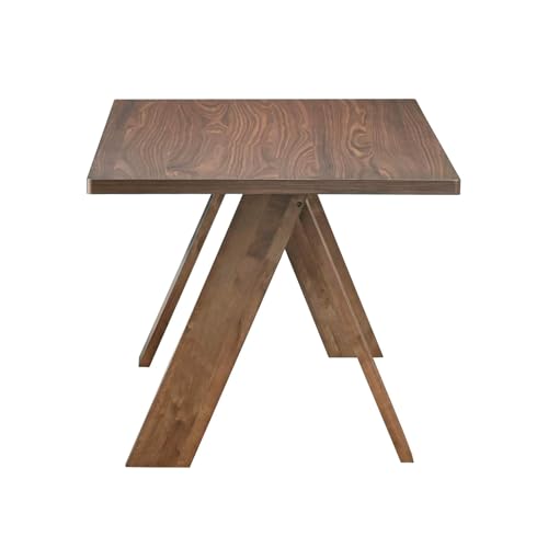 Image of Acanva Farmhouse Rectangular Dining Table for 6 People, Modern Mid-Century Walnut Kitchen Dinner Tables Furniture, Walnut