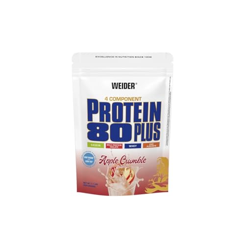 Weider - Protein 80 Plus - 4-Komponenten Protein Pulver - Hoher Proteingehalt mit 80% Eiweiß - Cremige Shakes mit Calcium & Vitamin B6 - 500g - Apple Crumble