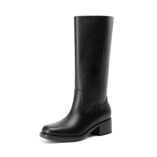 Best Black Boots Under 100 Pounds: Style & Comfort 14 DREAM PAIRS Women's Mid Calf Riding Boots Square Toe Retro Banana Boots Chunky Block Heel Pull-On Fashion Boots,Size 8,Black,SDMB26004W