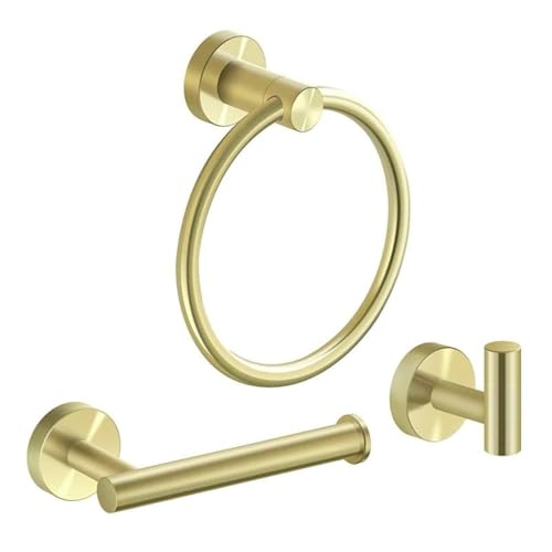 Image of 3 Pieces Bathroom Kit Accessories Set Restroom Towel Holder Toilet Paper Holder and Hook Set SUS 304 Stainless Steel Bathroom Hardware Set (Brushed Gold)