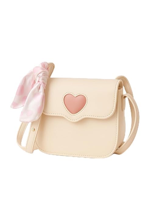 rayver creation Cute Heart Crossbody Bag for Women & Girls – Small PU Leather Shoulder Purse with Silk Scarf Bow, Lightweight Mini Handbag for Travel, Casual, and Gift Use (Beige Pink)-picture-19