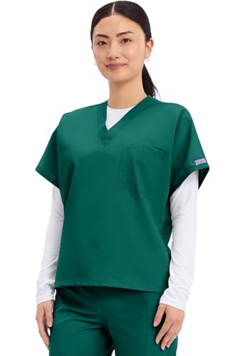 Image of Cherokee Scrubs for Women and Men Unisex V-Neck Tunic Nursing Scrub Top with Chest Pocket, Tuckable Durable Fabric - 4777 | 1 Chest Pocket For Essentials, Traditional Fit, Durable Construction, Comfortable Knit Details, Easy Care, Tuckable Style