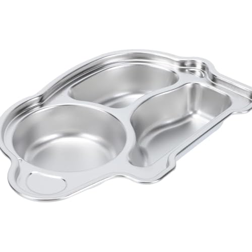 Image of Happy Hues Stainless Steel Divided Meal Plate Tray-3 Compartments Dinner Dish for Baby (Elephant2)