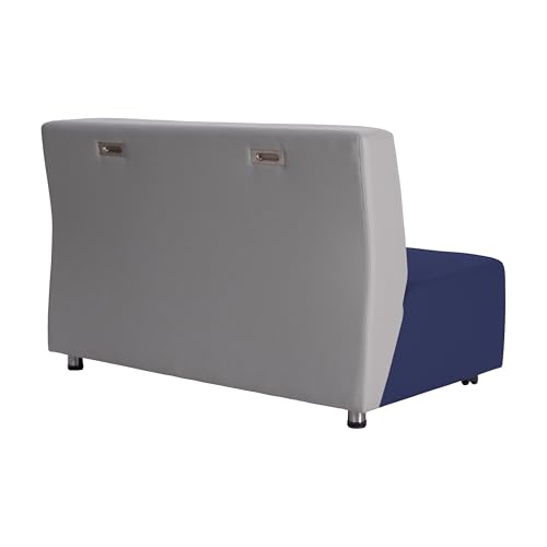 Image of FDP Pro Series Upholstered Armless Mobile Sofa with Locking Casters for Portability Commercial Seating for Hotel Lobby, Office, Restaurant, Waiting Room, Home - Navy /Gray