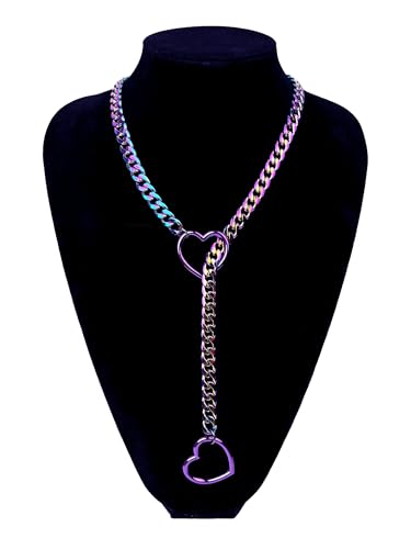 Slip Chain Necklace For Women, Black Heart O-Ring, Cuban Long Necklace Jewelry, Lariat Y-Necklace2