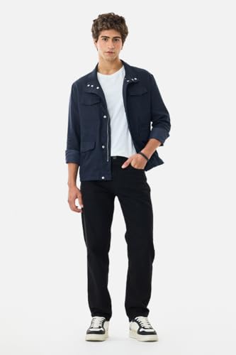 Image of SNITCH Men Casual Jeans | Relaxed Fit Straight Leg Washed Pattern & Drawstring Closure | 100% Cotton Denim Fabric for All Day Comfort & Everyday Wear