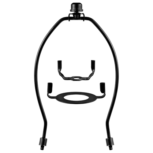 8 inch Lamp Shade Harp Holder,Lamp Harp Fits E26 Light Base UNO Fitter Adapter,Finial and Harp Base Set,Adapted All Styles of 9-10 inch Lampshade,Table and Floor Lamps (Black)