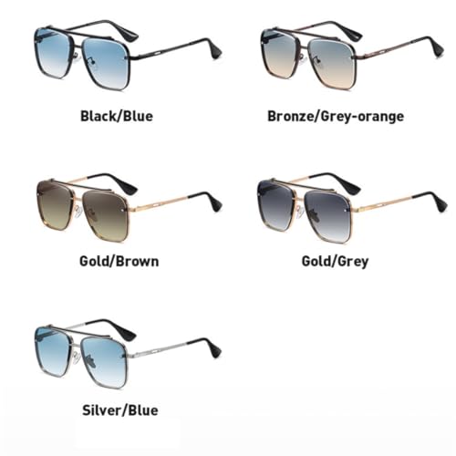 Lunettes de soleil dégradées hommes monture large doré gris - 7