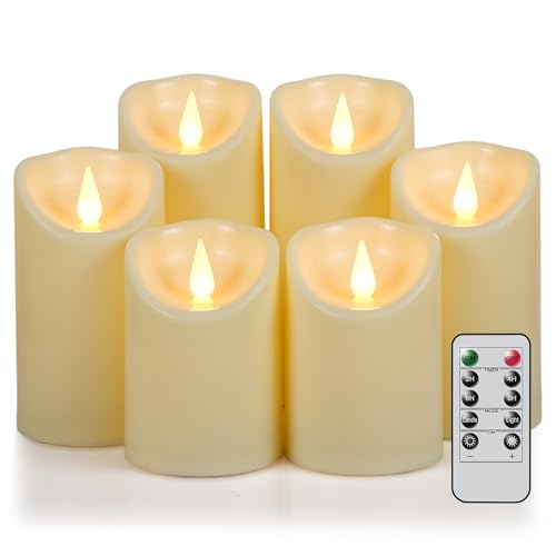 DRomance Paquete de 6 velas sin llama que funcionan con pilas, control remoto de 10 teclas y temporizador, velas parpadeantes LED, plástico, marfil, cena, boda, vacaciones, decoración interior (3