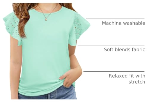 Image of Imily Bela Girls Ruffle Sleeve Shirts Crewneck Eyelet Tops 4-15 Years | Cute summer casual blouse, Soft breathable eyelet fabric with ruffle sleeves, Comfortable daily shirts for kids