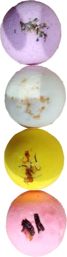 Image of Aromatic Bath Bombs for Bath Tub - Pack of 4 x 75g - Rose Petals, Calendula, Oats, Lavender - Hydrating, Moisturizing - Perfect Bath and Body Works Gift Set - Refreshing Hot Water Soak