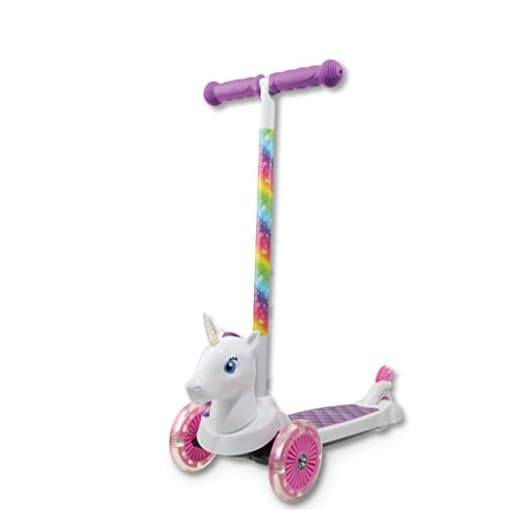 Dimensions Unicorn Self Balancing Kick Scooter | Toddler Scooter & Kids Scooter, Extra Wide Deck, 3 Wheel Platform, Foot Activated Brake, 75 lbs Limit, Girls or Boys, for Ages 3 and Up (ACTSCOT-471UN)