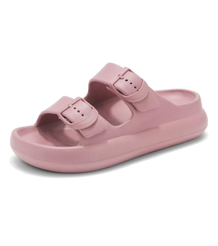 Womens Platform Cloud Slides with Arch Support, Adjustable Double Buckle Recovery Sandals, Comfort Lightweight Ultra Cushion Wedge Sandal