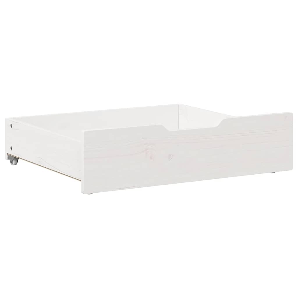 Leasha 2 Bettschubladen, Aufbewahrungsbox unter dem Bett mit Rollen, 2 Stück, weiß, 75 x 55 x 17 cm, Kiefernholz, massiv