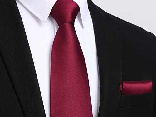 Image of HISDERN Mens Solid Color Ties Formal Satin Necktie and Pocket Square Set Classic Wedding Business Tie & Handkerchief
