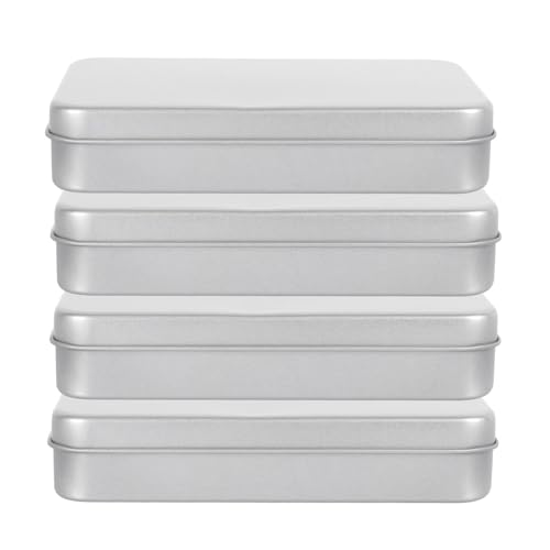 WESIEVYA Caja Rectangular de Almacenamiento para Tarjetas de Juego de Hojalata, Resistente al Agua, Tamaño 15x9x3 Cm, Set de 4 Unidades, Adecuado para Guardar Naipes y Objetos Pequeños