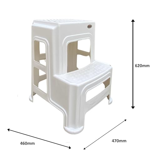 Image of SKYGLAMOUR Supreme Plastic Multi-Purpose Step Stool for Home | Office&Kitchen Use with Weight Bearing Capacity of 150 Kg |2 Step Stool for Home| Color: Milky White; Qnt: 2 Pcs.