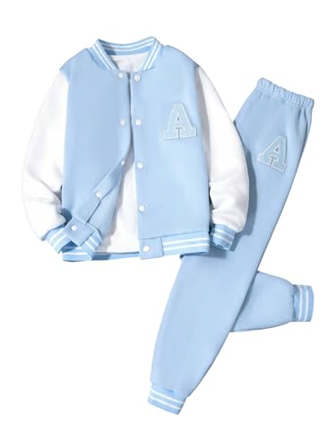 Image of Cakaner Boys Color Block Button Down Shirt and Jogger Pants Button Up Sweatsuits Sets (Size: 5-12T)