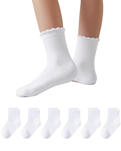 Funjoon Girls Ruffle White School Uniform Socks Crew Scallop Dress Kid Sock
