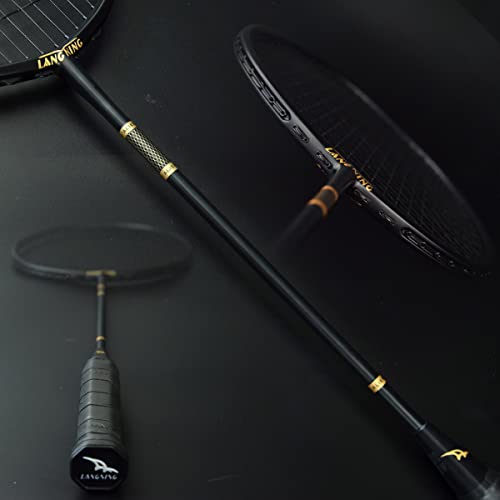 Langning Ultralight Badminton Racket Set, 9U 62Gram Tension Full Carbon Fiber Black Badminton Racquet(Air9U Plus) (82) #TOP3