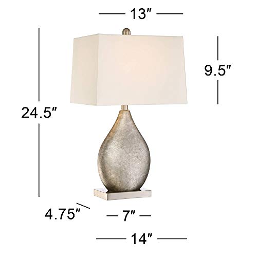 360 Lighting Royce Modern Table Lamps Set Of 2 24 1/2" High Silver Metal Teardrop Off White Tapered Rectangular Shade Decor For Bedroom Living Room House Bedside Nightstand Office Family #TOP3