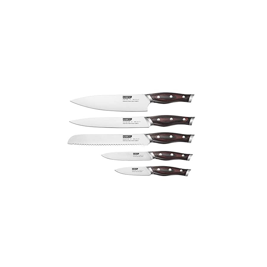 Chef Knife Set, Karcu 6-Piece Professional German Steel Kitchen Knife Block Sets, Brown