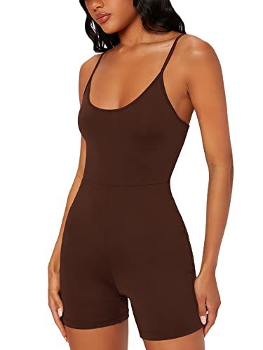 Verdusa Women's Cami Unitard Scoop Neck Sleeveless Skinny Romper Jumpsuit Coffee Brown S #TOP13